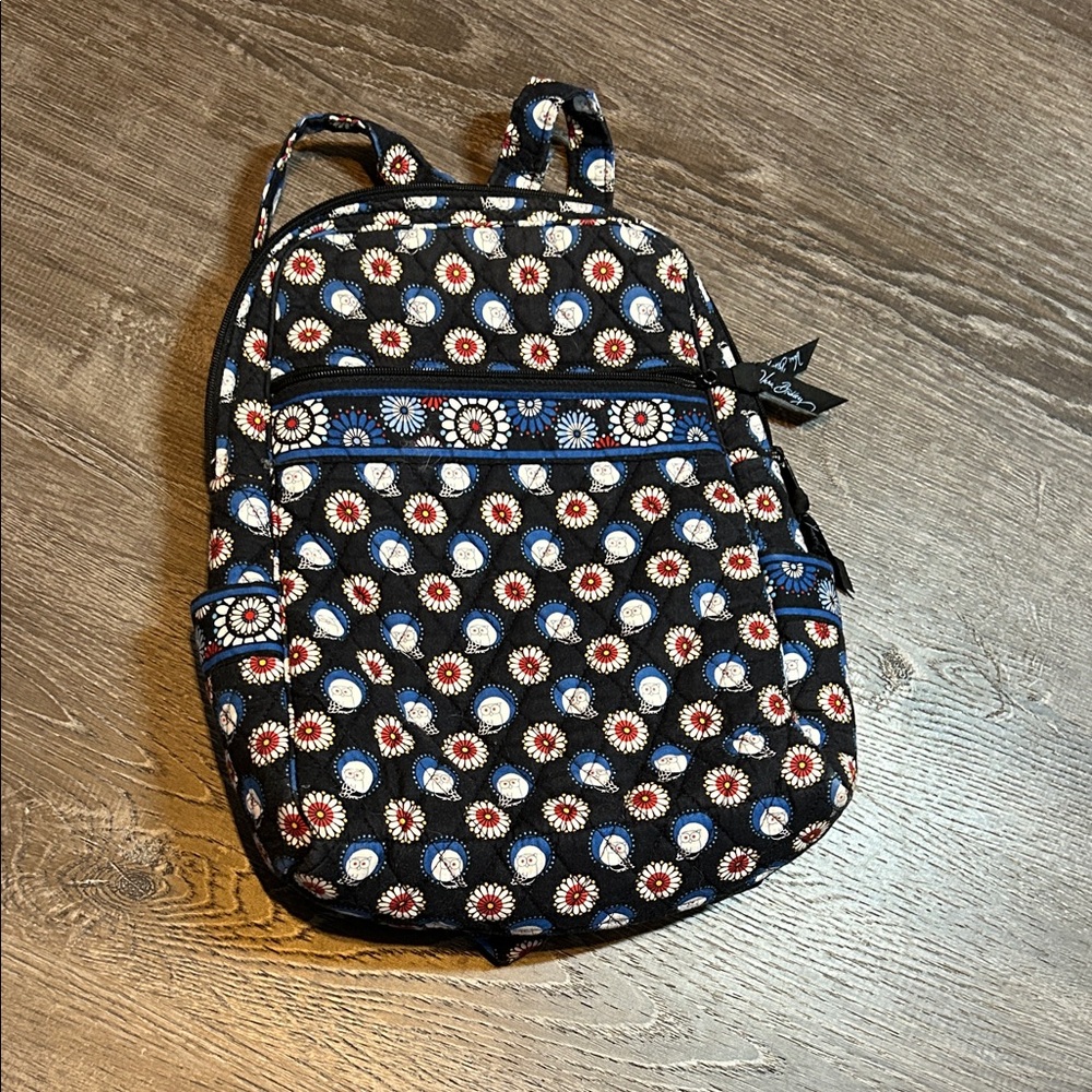 Vera Bradley Black and Red Floral Backpack owls